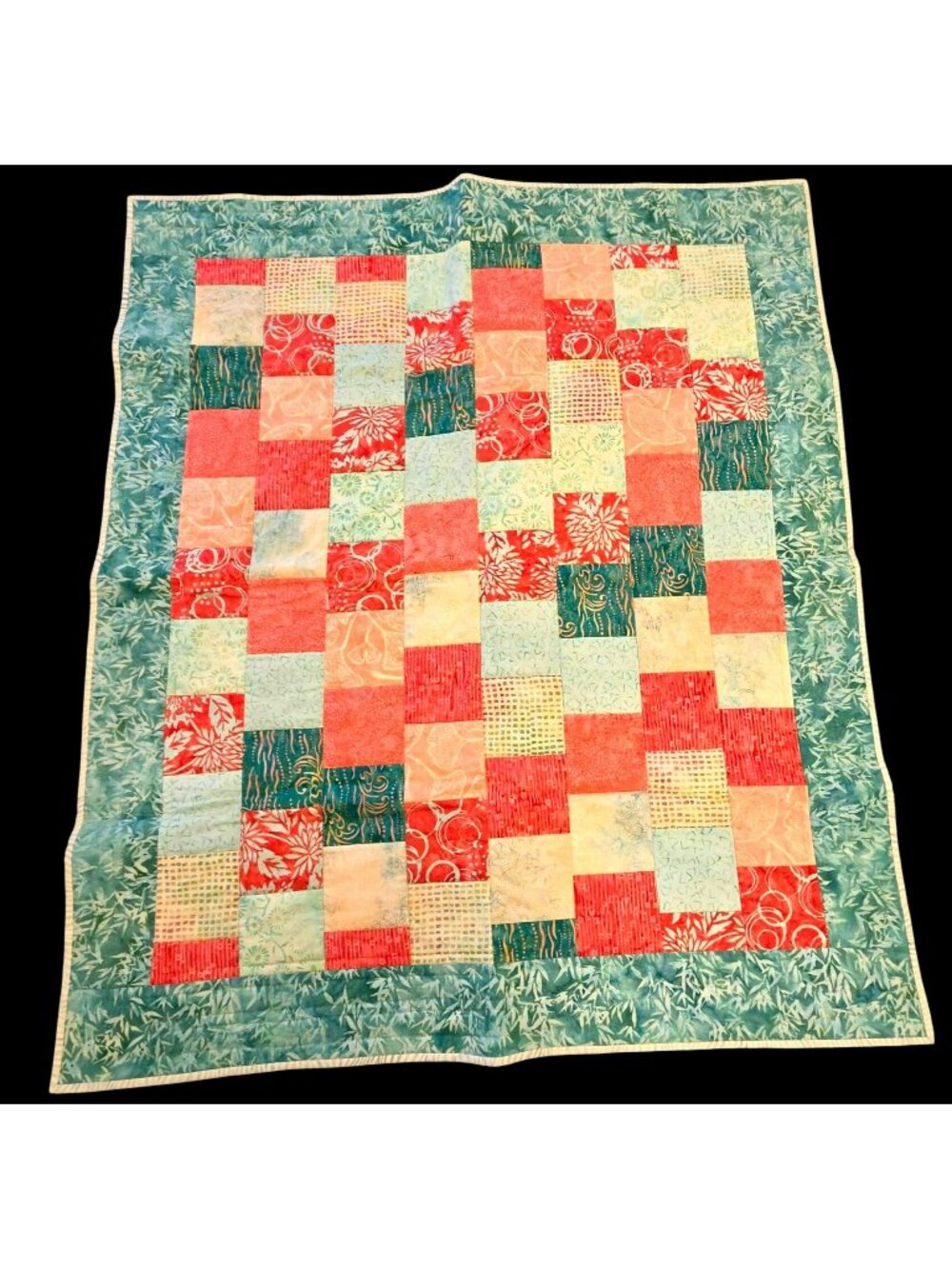 Handmade Patchwork Quilt Tropical Batik 46" X 40" Lightweight Throw Blanket